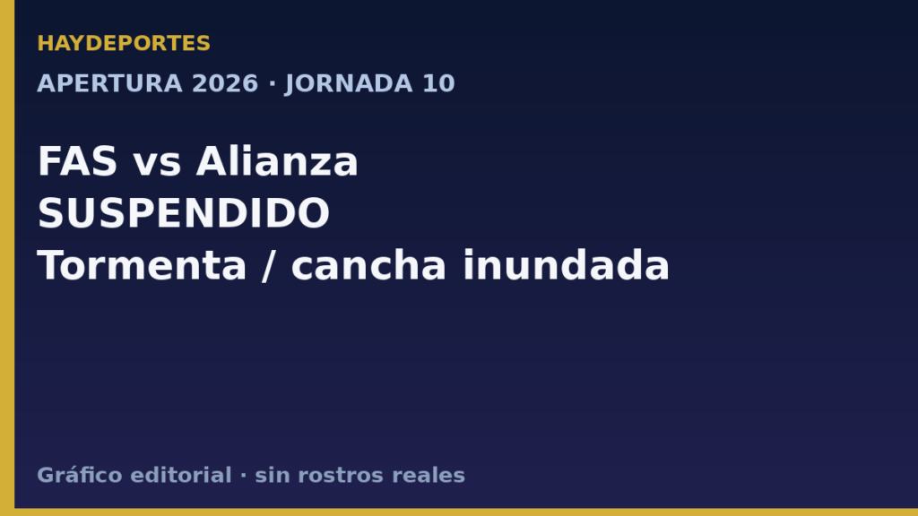 FAS vs Alianza suspendido por tormenta. Gráfica editorial Haydeportes.