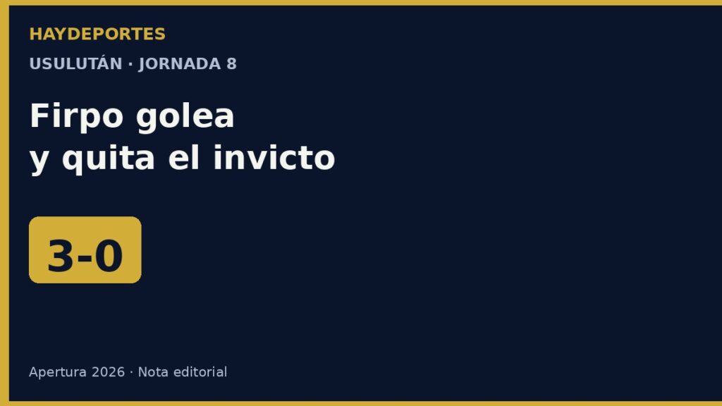Firpo 3-0 Inter Tecla, jornada 8 Apertura 2026. Gráfica editorial Haydeportes.