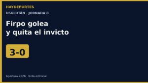 Firpo 3-0 Inter Tecla, jornada 8 Apertura 2026. Gráfica editorial Haydeportes.