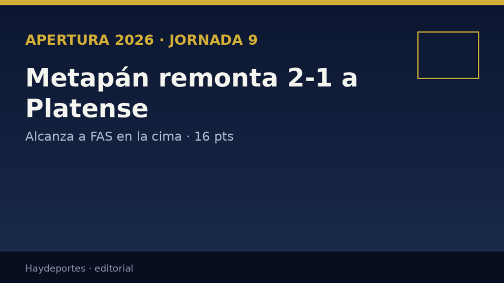Gráfico editorial Haydeportes: Metapán 2-1 Platense, Apertura 2026