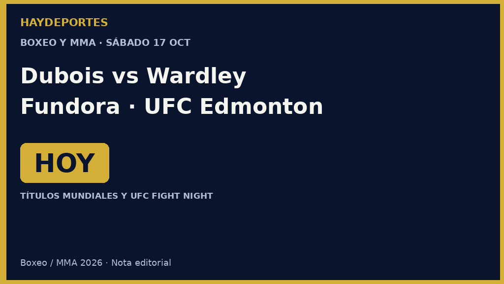 Dubois vs Wardley, Fundora vs Hadribeaj y UFC Edmonton. Grafica editorial Haydeportes.
