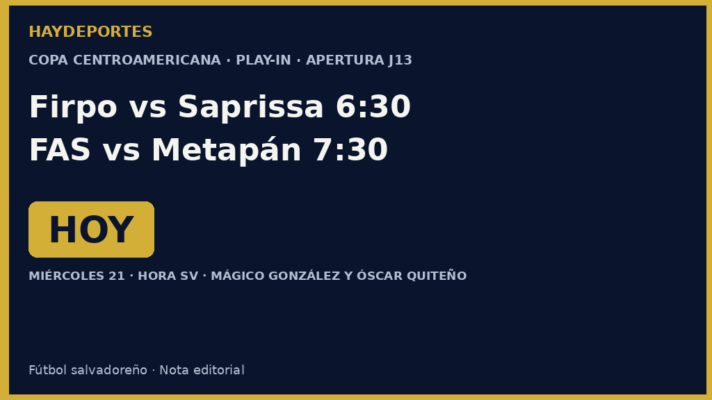 Previa: Firpo vs Saprissa 6:30 p.m. y FAS vs Metapán 7:30 p.m. Gráfica editorial Haydeportes.