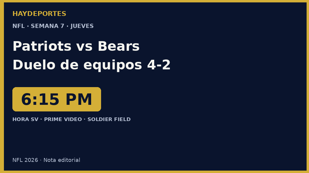 Previa NFL: Patriots vs Bears, jueves 6:15 p.m. hora SV. Gráfica editorial Haydeportes.