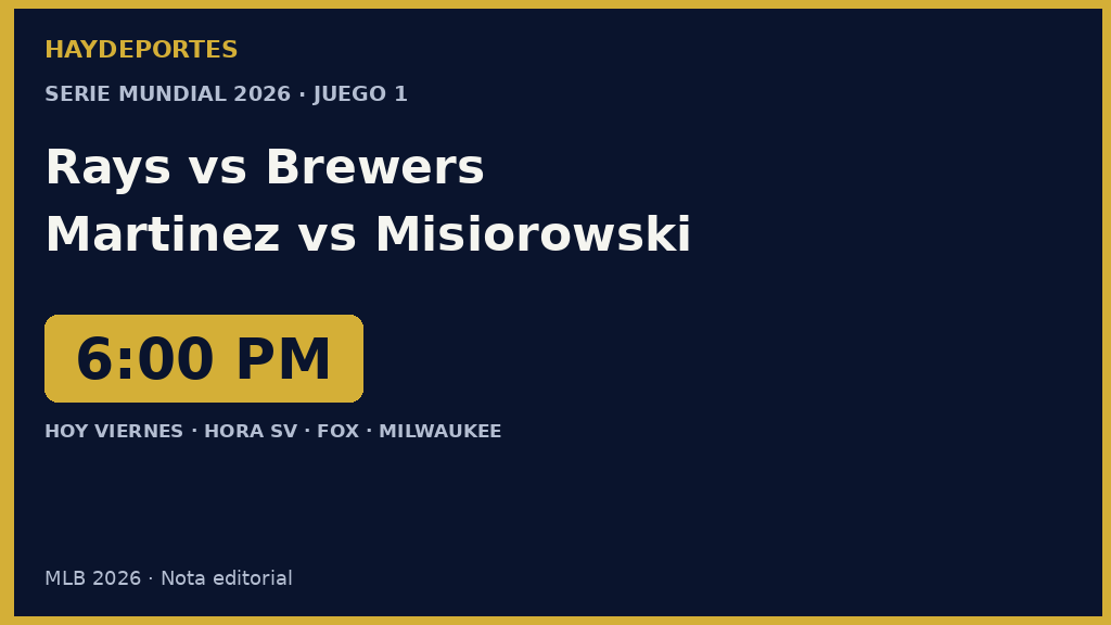 Tarjeta navy y dorada: Rays vs Brewers, Juego 1, 6:00 PM hora SV