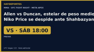 UFC Fight Night Allen vs Duncan, sabado 10 de octubre en Las Vegas. Grafica editorial Haydeportes.
