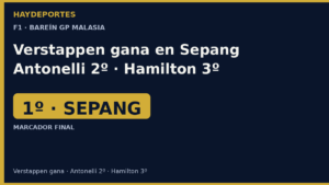 Verstappen gana Barein GP Malasia Sepang. Grafica editorial Haydeportes.
