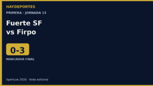 Fuerte San Francisco 0-3 Luis Angel Firpo. Resultado jornada 13 Apertura 2026. Grafica editorial Haydeportes.