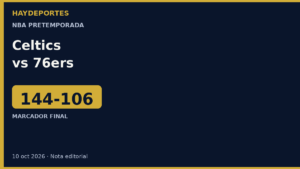 Celtics 144-106 76ers; Mavericks 132-115 Rockets y más. Grafica editorial Haydeportes.