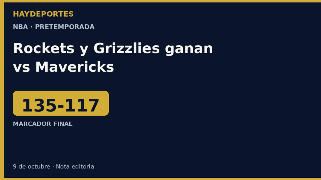 Rockets 135-117 Mavericks y Grizzlies 104-100 Bulls. Grafica editorial Haydeportes.