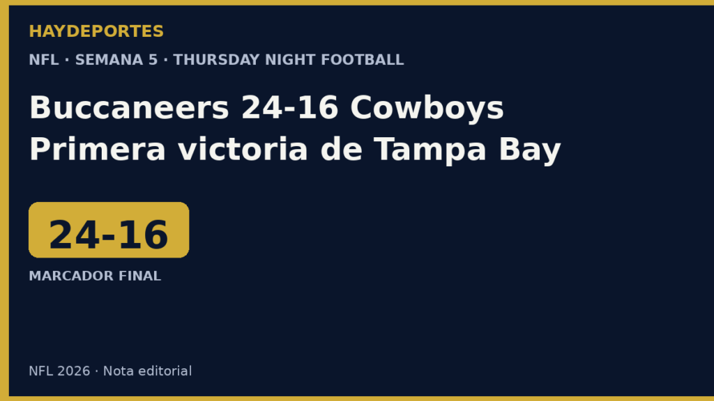 Buccaneers 24-16 Cowboys en Thursday Night Football. Grafica editorial Haydeportes.