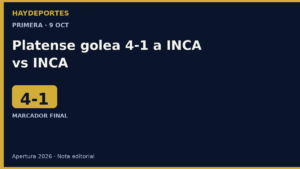 Platense 4-1 INCA Aruba; previa fin de semana Primera. Grafica editorial Haydeportes.